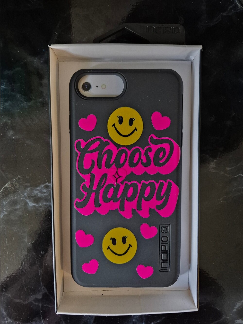 🎁🆓️Incipio Black Phone Case Pink Choose Happy Yellow Smiley Faces Design Added